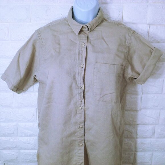Vintage 80s L.L. Bean Coolweave Shirt Top Lady-M Cotton ButtonUp SSL Vents Tan - Picture 2 of 16